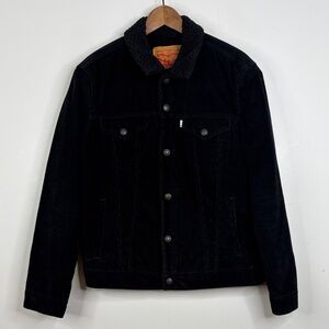 Levi's Type 3 Sherpa Trucker Jacket Mens Medium Black Fleece Lined Corduroy